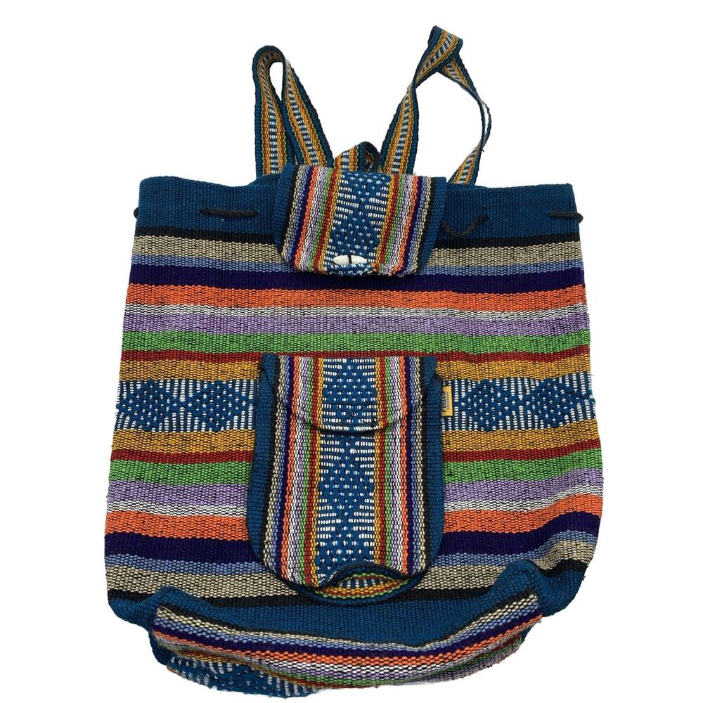 Artesanias Mr. Pinzon Woven Drawstring Boho Hippie Bag Beach Backpack